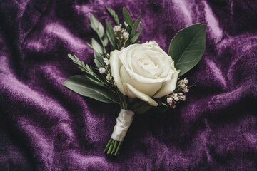 Poster - White Rose on Purple Cloth