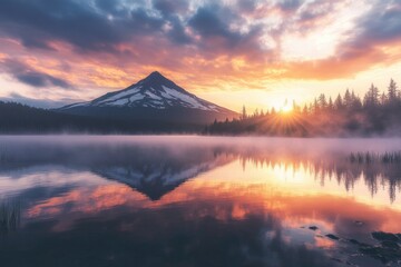 Poster - Mountain Reflection Lake Sunset