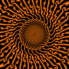 Poster - Psychedelic Halloween spiral pattern hypnotic swirl, hypnosis effect. Vector dynamic black and orange vortex, illusion of movement and depth with dizzying effect. Psychedelic abstract twirl background