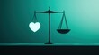 © Exnoi - A scale balancing a glowing heart on one side and a business contract on the other, the balance between service and client satisfaction