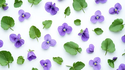 Wall Mural - Purple flowers and green leaves