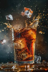 Poster - Freshly poured cola with ice cubes, perfect for hot summer days