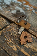 Poster - A single house key sitting on a wooden table, ready for use