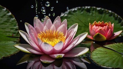  Pink lotus blooms, beautiful, beautiful nature Generative AI