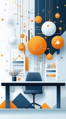 Poster - A team of business professionals is discussing their quarterly goals in a modern conference room, with charts and graphs on the wall behind them