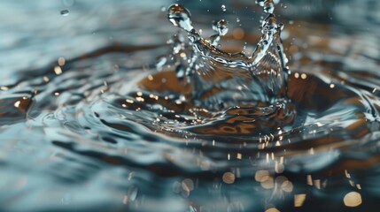 Poster - A close-up shot of a single water droplet on the surface of the water
