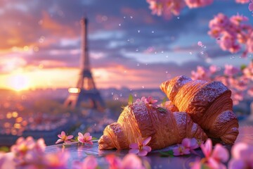 Canvas Print - Flaky pastry sitting on a table, ready to be enjoyed