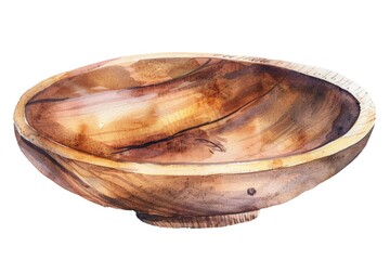 Wall Mural - Watercolor painting of a wooden bowl with decorative patterns and intricate details