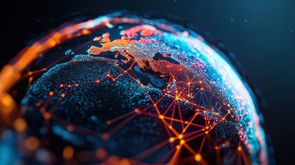 Poster - A vibrant abstract earth with interconnected lines leading to various industries, global corporate responsibility to protect the environment