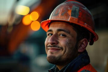 Poster - Man in hard hat and vest working on construction project