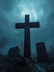 Poster - Wooden Cross in Field