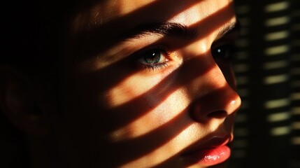 Sticker - A close-up of a face illuminated by light and shadow, creating a dramatic effect.