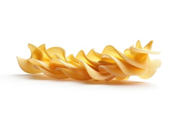 A shot of a pile of pasta on a white background