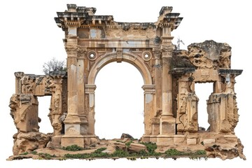 Poster - A historic building with a grand entrance featuring a high arch