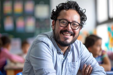 Poster - A student sitting at a table in a classroom, focused on learning