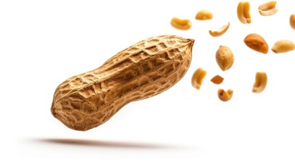 Canvas Print - A single peanut is thrown into the air by other peanuts, great for food or celebration scenes