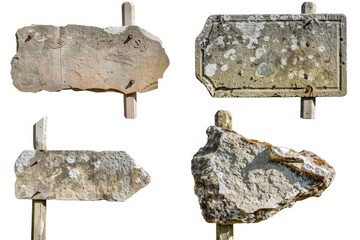 Poster - Four stone signs on a pole with arrows pointing in different directions