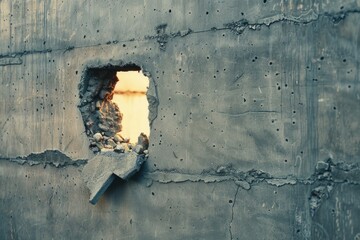 Poster - A concrete wall with a single hole in it, suitable for use as a background or prop in various scenes