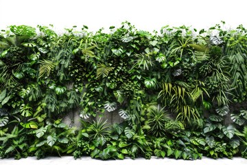 Poster - A vibrant green wall mural with lush foliage and tropical plants growing on a concrete wall