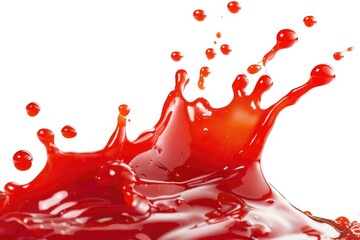 Poster - A drop of red liquid splashes onto a clean white surface