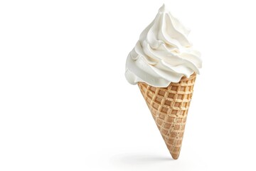 Poster - A colorful ice cream cone with whipped topping on a clean white background, perfect for food photography or advertisements
