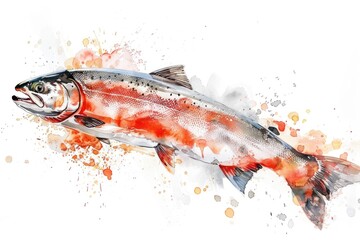 Poster - A watercolor illustration of a single fish against a clean white background