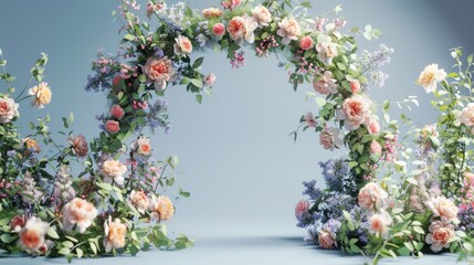 Sticker - A beautiful floral arch decorated with pink and purple flowers, perfect for weddings or special occasions