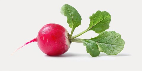 Canvas Print - Fresh red radish with green leaves on a white surface, great for cooking or garnishing dishes