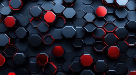 Wall Mural - Abstract Hexagon Pattern with Red Accents