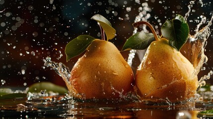 Poster - Fresh pears playing in water