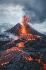Aufkleber - A powerful volcanic eruption spews hot lava into the air, surrounded by darkness and chaos