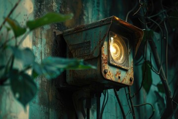 Aufkleber - A building with a lit sign on its side, perfect for use in urban or commercial settings