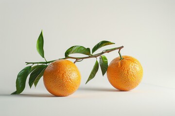 Poster - Fresh oranges with green leaves on a white background