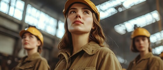 Poster - female factory inspectors diligently overseeing the and safety of materials produced for the crucial