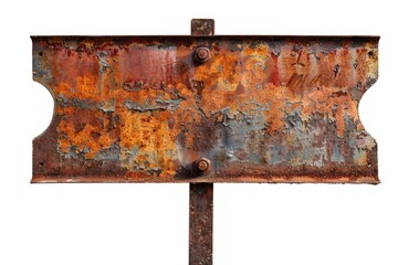 Poster - An old rusty metal sign on a pole with peeling paint and faded lettering