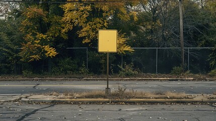 Aufkleber - A bright yellow sign sits on the side of a road, alerting drivers to potential hazards or directions