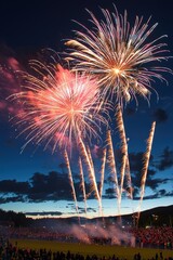 Wall Mural - Spectacular Fireworks Display at Night Over Scottish Highland Games, Celebratory Atmosphere