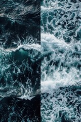 Poster - Two images of ocean waves with blue sky background