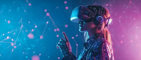 Poster - vr headset user interacting with a detailed 3d website model depicting a futuristic web development 