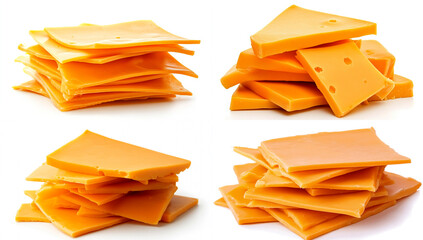 Wall Mural - A stack of cheddar cheese slices isolated on a white background