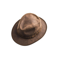 Brown Leather Fedora Hat Isolated on White Background