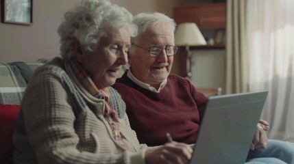 Wall Mural - A pair of people sitting on a couch, focused on a laptop