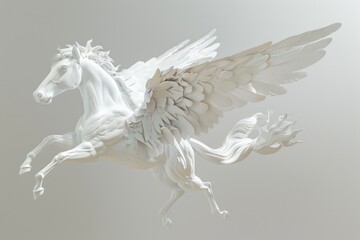 Poster - A detailed white sculpture of a horse with wings, ideal for fantasy and mythology themed designs