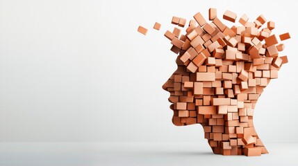 Wall Mural - Brick Head: A human head made entirely of bricks, representing the impenetrability of a fixed mindset and resistance to change