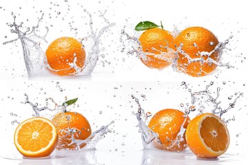 Poster - Fresh oranges with water splash, perfect for food or beverage related images