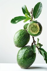 Poster - A collection of green fruit arranged on a clean white surface, suitable for use in food, health or lifestyle images
