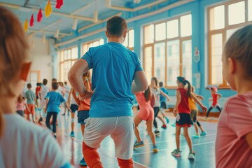 Poster - A group of people exercising and lifting weights in a modern gym setting