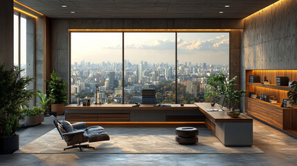 Canvas Print - Modern office with a stunning city view.