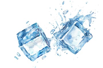 Poster - A close-up shot of two ice cubes with water splashing from them, great for background or texture use