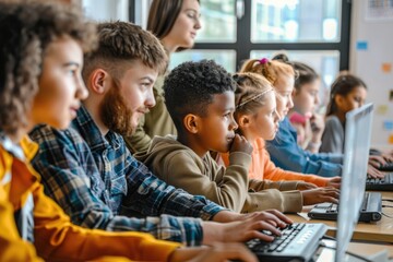 Poster - A group of children learning on computers, educational concept